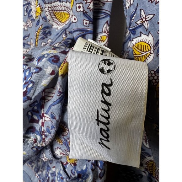 Floral Natura Womens 100% Cotton Blouse Medium Blue/Yellow Boho Hippie top cute - Picture 6 of 7